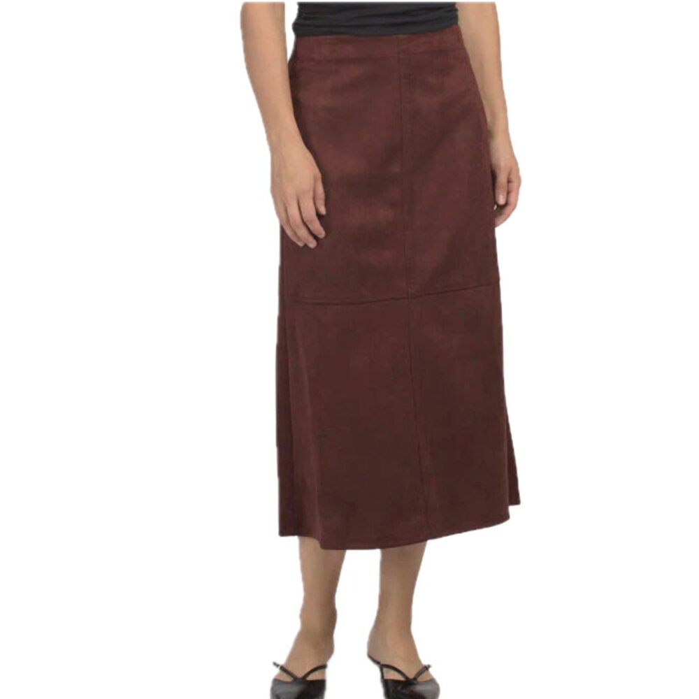 Max Studio Chocolate Brown Suede Pull-on A-Line Midi Skirt Women's S NEW - Picture 5 of 12